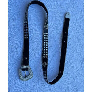 Mikino Womens Crystal Rhinestone Studded Embellished Leather Belt Black 46"